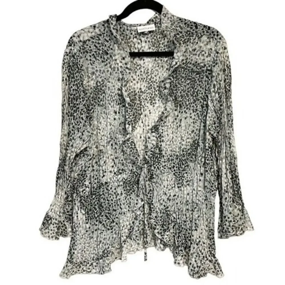 Waterfall Open Front Cardigan Sheer WhimsyGoth Ruffle Blouse Polka Dot Top Sz L